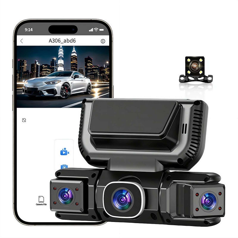 360 View 4 Channel Dash Cam Front and Rear,HD 1080P Video Recorder with App Control,Left Right Dash Camera for Cars with 32GB Card,Night Vision,Loop Recording,24H Parking Mode - Image 1
